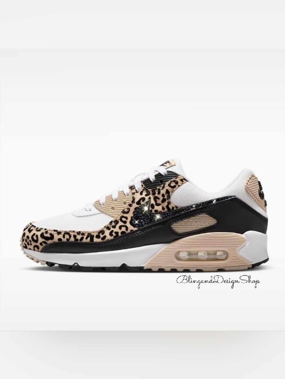 Swarovski Nike Air Max 90 Women's Leopard Print Sneaker Customized With Crystals